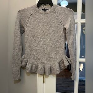 Ann Taylor Heather Gray Ruffle peplum Hem Sweater wool/cashmere XS